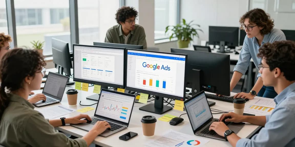 Team analyzing Google Ads & Meta Ads in Zimbabwe, showcasing dynamic collaboration and marketing performance.