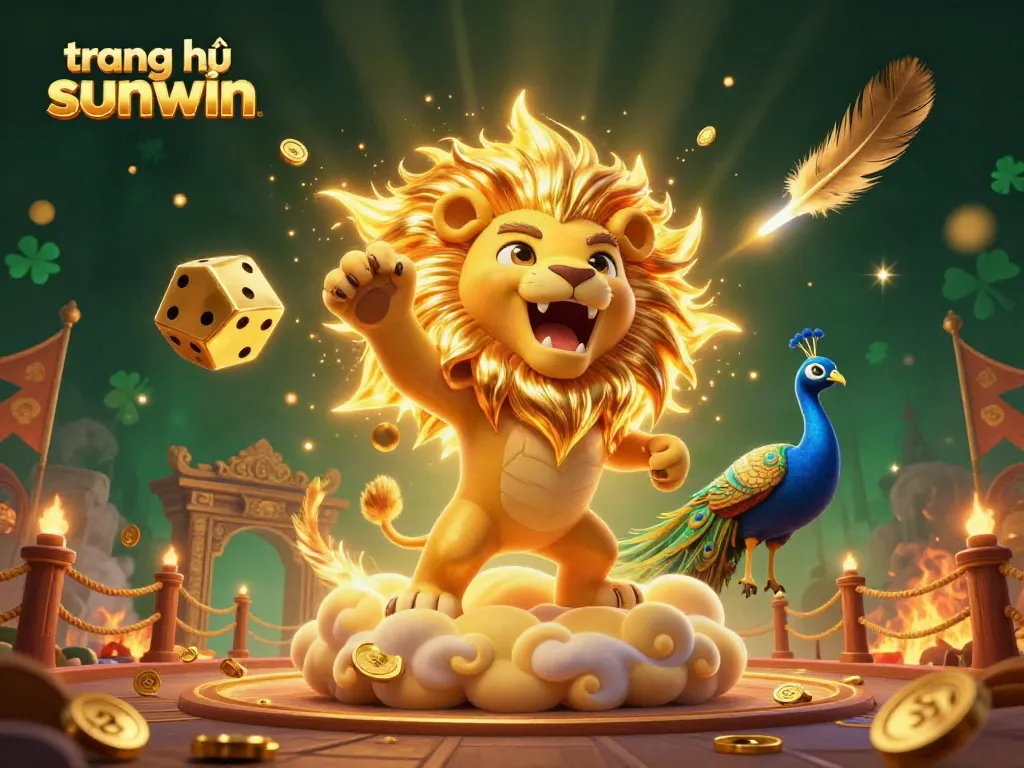 Experience the excitement of "trang chủ sunwin" with a 3D sun lion atop golden clouds and dynamic casino elements.