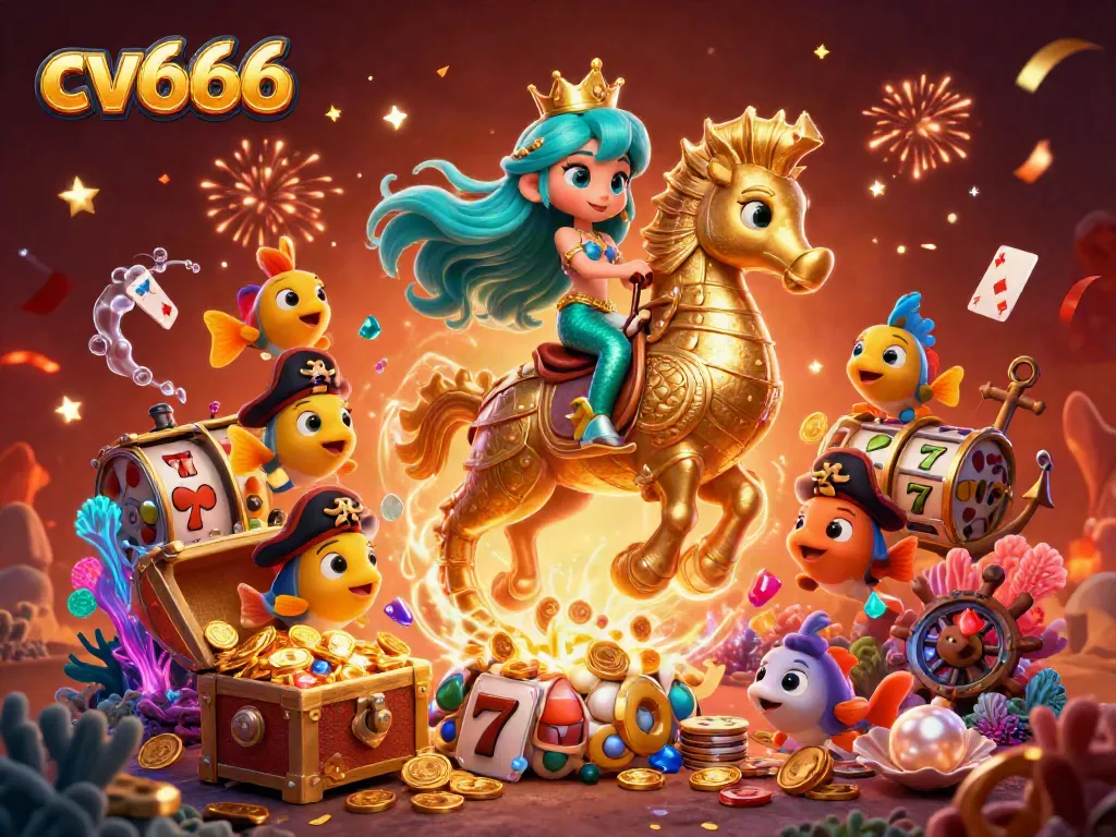 Engage with cv666's vibrant casino adventure featuring a mermaid, seahorse, and treasure.