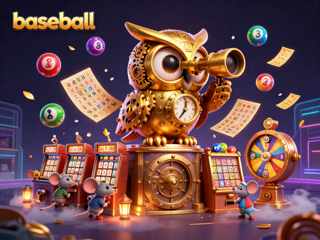 Experience thrilling baseball betting action with a vivid 3D illustration of whimsical characters on a casino floor.
