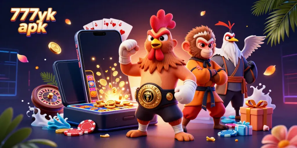 Engage with the exciting world of 777yk apk featuring unique characters and vibrant slot game elements.