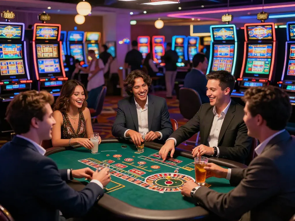 Casino Gratuit experience with friends celebrating wins at vibrant casino games.