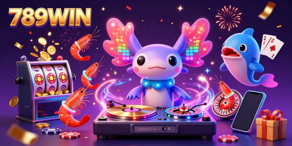 Experience the excitement of 789WIN with vibrant casino characters and dynamic gaming elements in this illustration.
