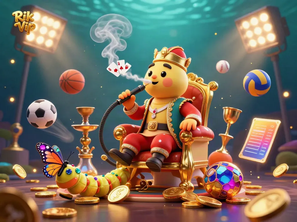 Experience the excitement of Rik Vip with dynamic gaming elements, vibrant colors, and a captivating character scene.