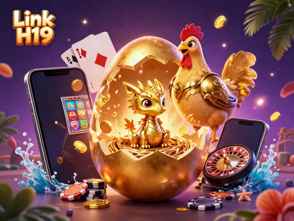 Engage with the exciting Link H19 casino scene featuring a golden dragon and vibrant gaming elements.