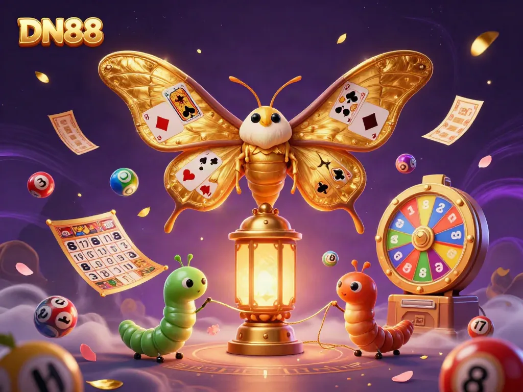 Experience thrilling casino excitement with DN88, featuring a vibrant moth and dynamic gameplay elements.