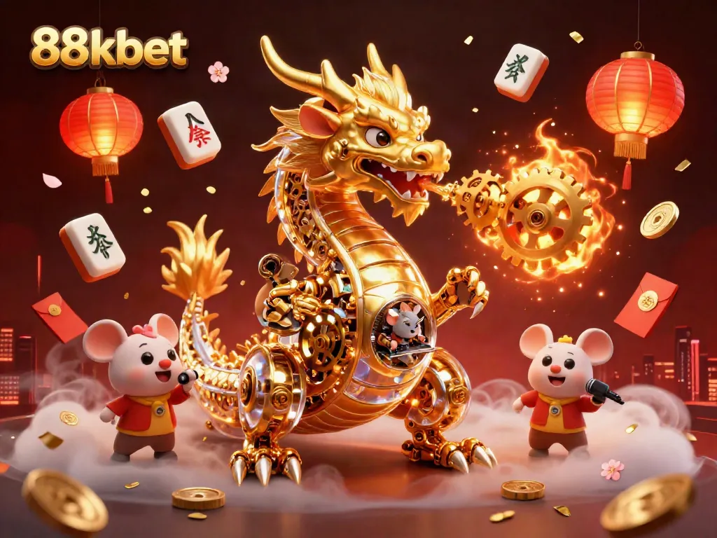 Engage in thrilling gameplay with 88kbet's golden dragon and dynamic casino elements in a rich digital illustration.
