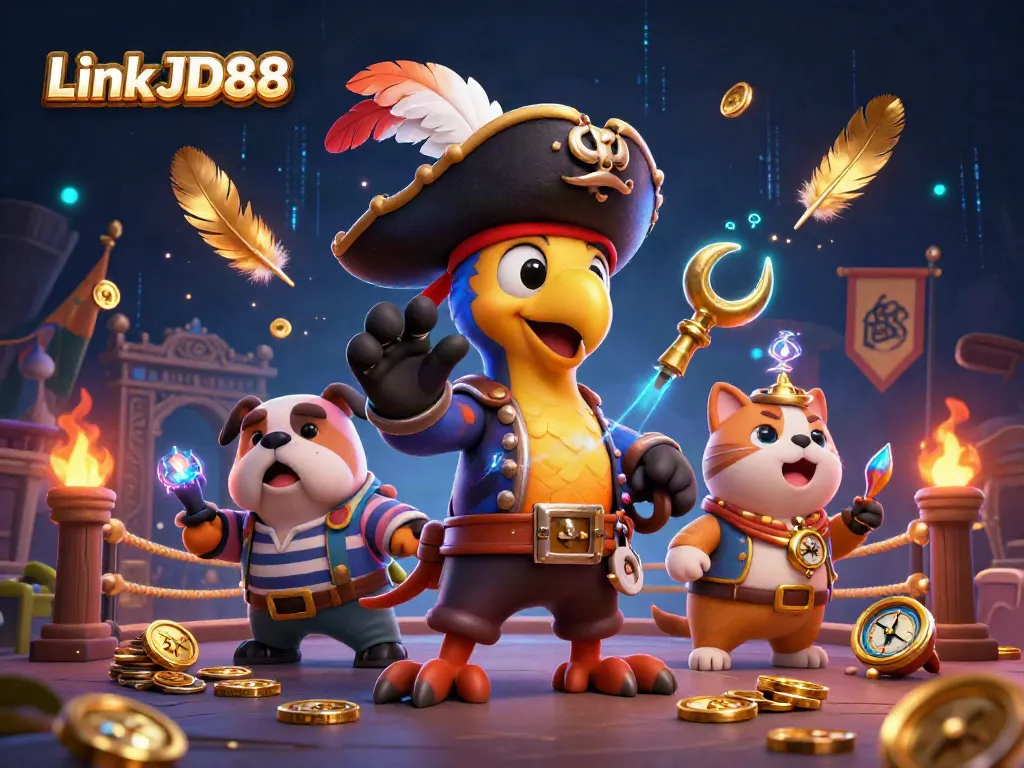 Experience excitement with captivating games at Link JD88, showcasing lively characters and vibrant casino visuals.