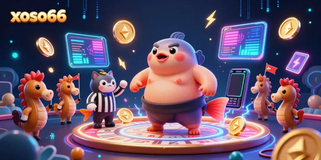 Engage with exciting xoso66 lottery experiences, featuring colorful 3D characters and vibrant game elements.
