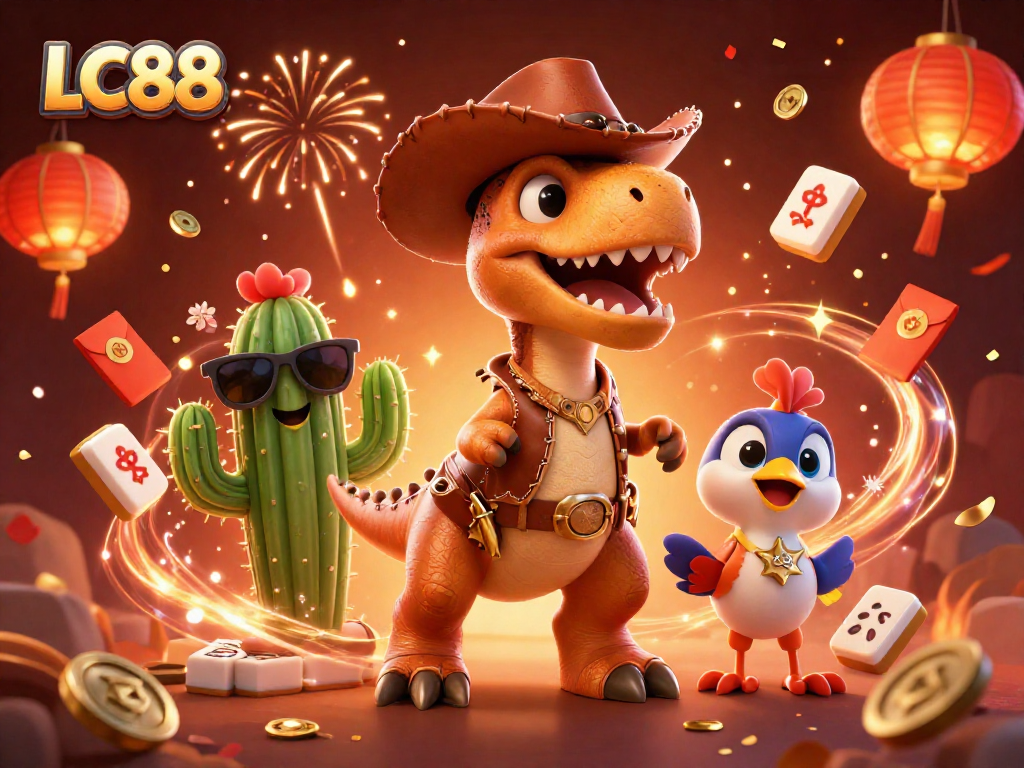 Get ready for fun at LC88 with a 3D cartoon dinosaur and lively casino elements!